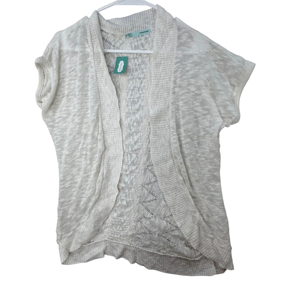 Maurices Cardigan Sweater Womens Medium White Open Front Metallic Knit Y2K Shawl